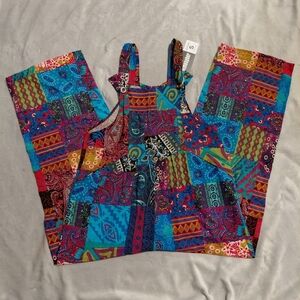 Hippie Women's Patchwork Loose Bohemian Wide Leg Bib Overall Size Small NWT